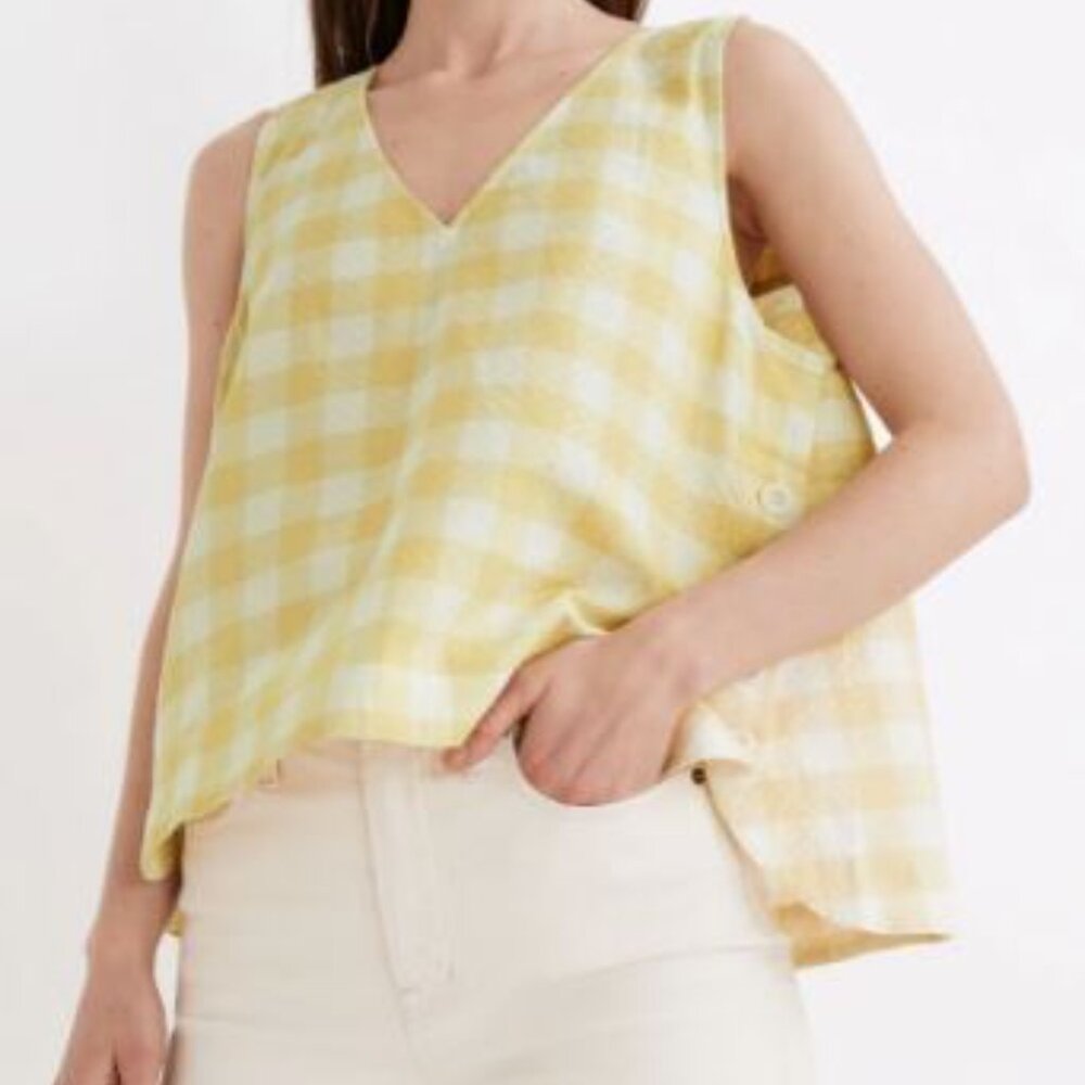 Madewell Side-Button Tank Top in Gingham Check Misses Size XS